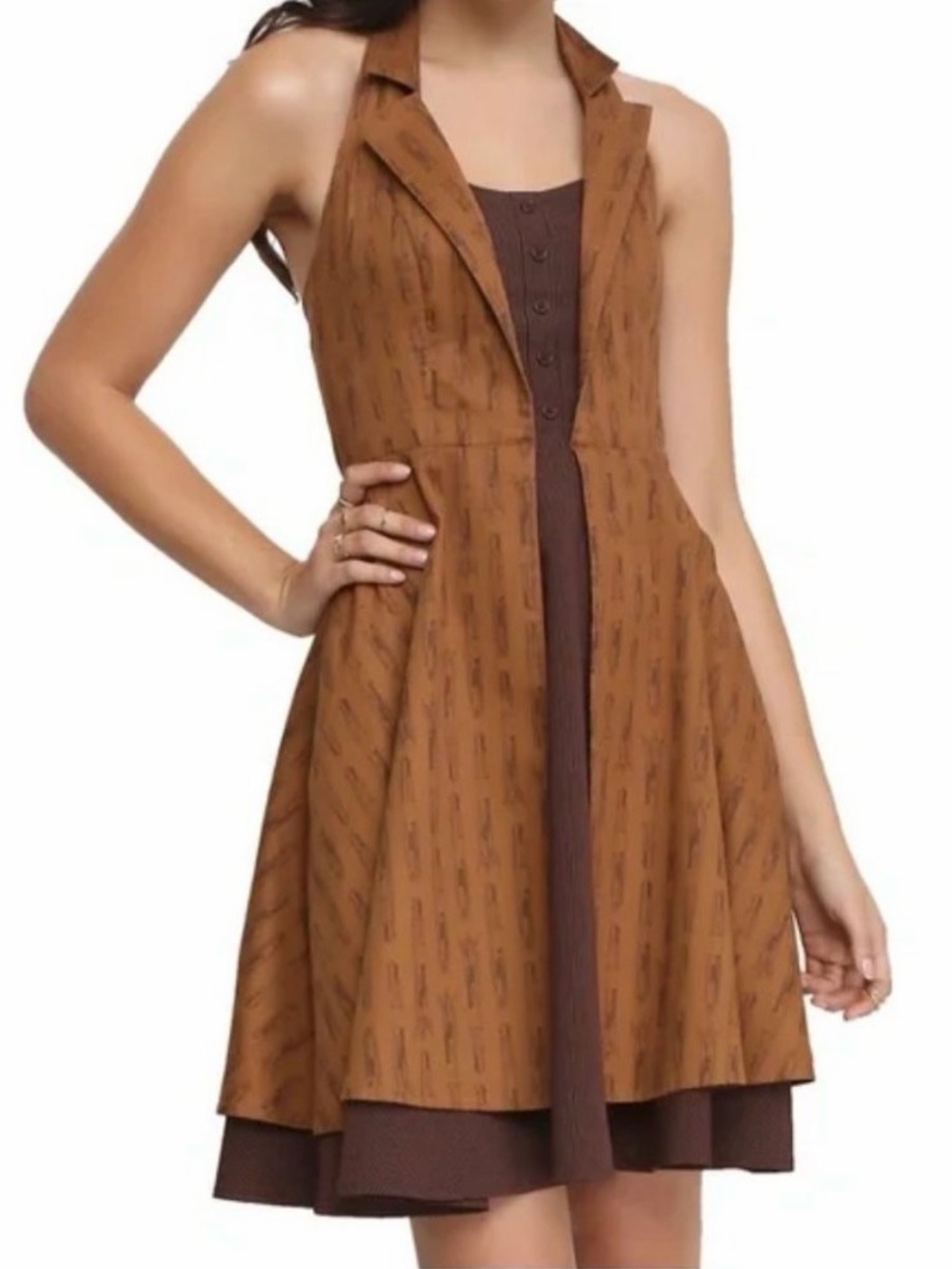 Hot Topic Doctor Who Regeneration Dress Womens L Brown Halter Cosplay BBC 2015